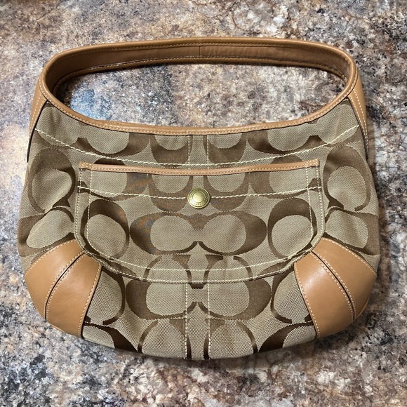 Coach Handbags - Coach Signature Monogram Cloth Hobo Bag